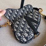 Replica Christian Dior Saddle Bag Grained Blue Oblique Jacquard