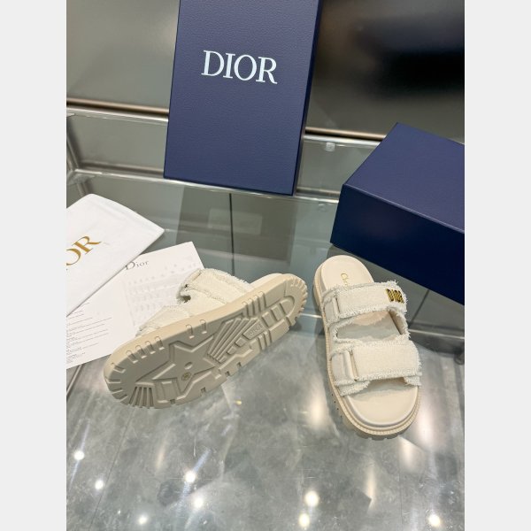 High Quality dior Fringed Cotton Canvas Dioract Slide