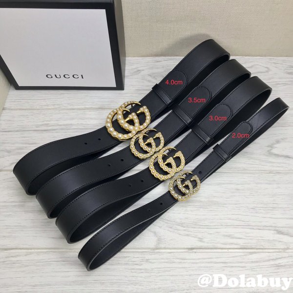 Gucci Replica Leather belt with pearl Buckle