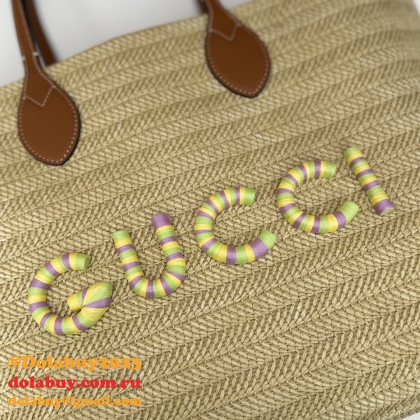 Gucci Duplicate Straw-effect Tote 779666 Beige Fabric Bag