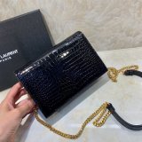 Replicas YSL Monogram chain wallet black 19cm grain de poudre