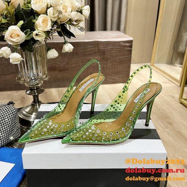 Designer Aquazzura Copy Pointed Toe Rhinestone Sandals Heel Shoes