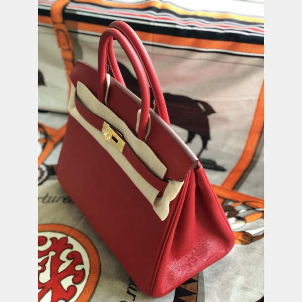 Hermes Birkin Epsom leather Handbags Red Golden