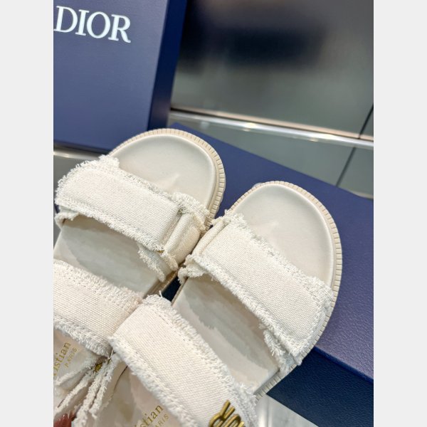 Top Quality Dior Ecru Fringed Cotton Canvas Dioract Sandal