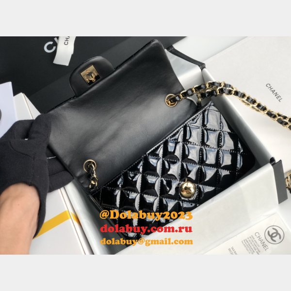 7 Star CC Lambskin Flap Designer Black Bag 20CM