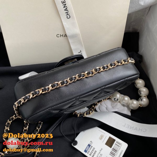 CC Replica Pearl CF Classic Flap 18cm Black/White Bags