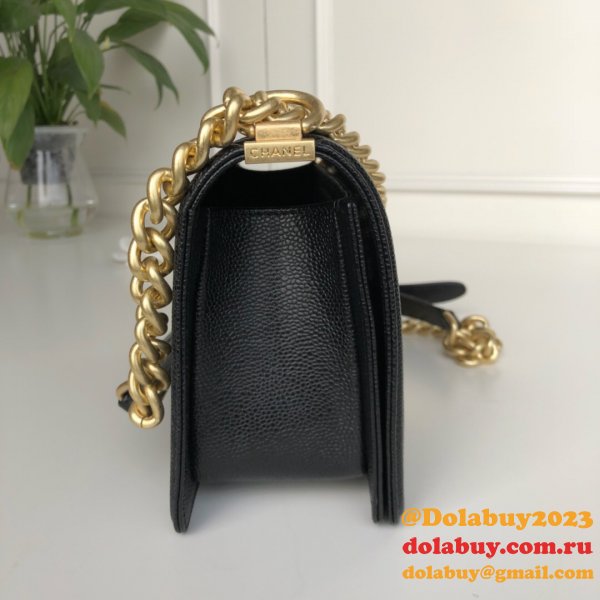 AAA+ CC Le Boy  Luxury Replica Black Bags Caviar 25cm