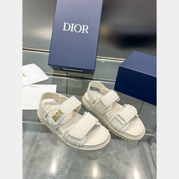 Top Quality Dior Ecru Fringed Cotton Canvas Dioract Sandal