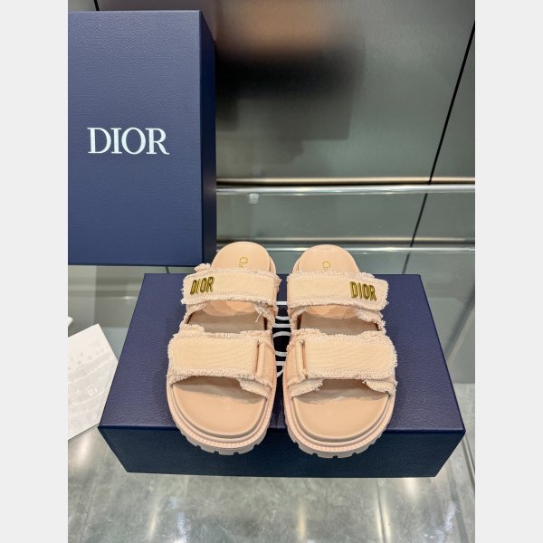 High Quality dior Fringed Cotton Canvas Dioract Slide