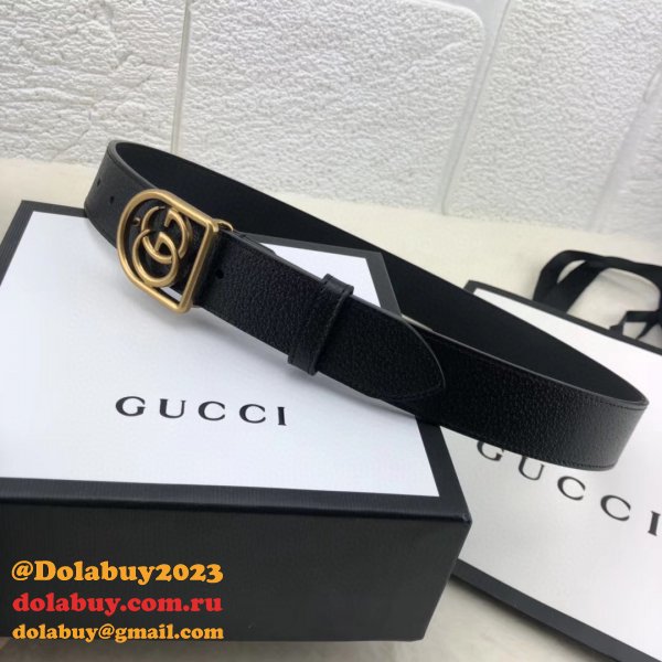 Top Quality Gucci Double G leather Replica belt black