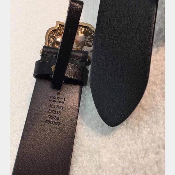 Gucci Replica Leather belt with tiger buckle black