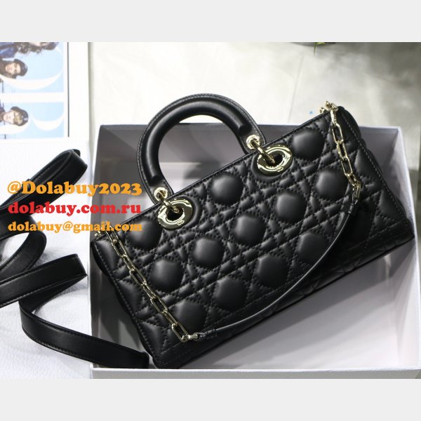 Dior High Quality Replica Black/White Lady Dior Cannage Tech Pouch 26cm