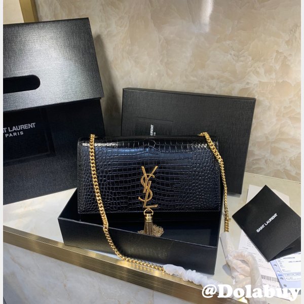 YSL Cheap Saint Laurent Crocodile pattern 24cm Black Bag