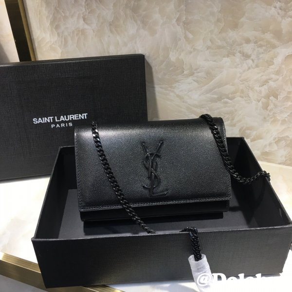 YSL Replica Crossbody Bags Leather & Chain 20cm Black