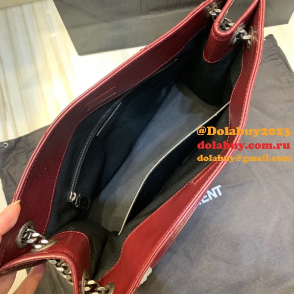 Replica YSL NIKI red shopping bag in crinkled vintage leather