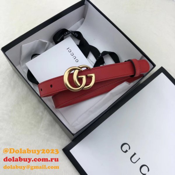 AAA+ Gucci Replica Leather Belt With Double G Red Buckle