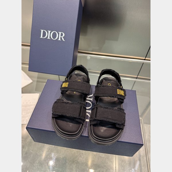 Top Quality Dior Ecru Fringed Cotton Canvas Dioract Sandal