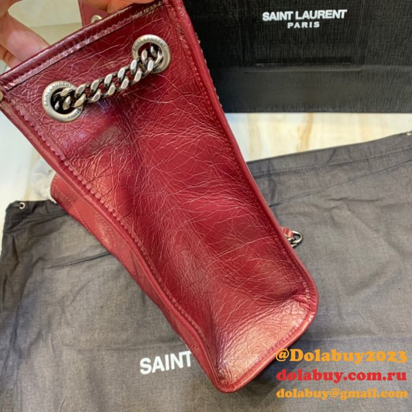 Replica YSL NIKI red shopping bag in crinkled vintage leather