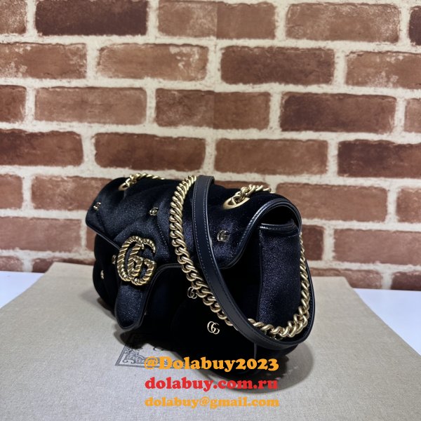 Black Velvet 443497 Gucci GG Marmont Matelassé Shilder Replica Bag