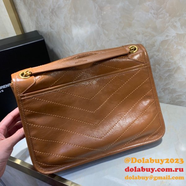 Buy Online YSL Nikki 28cm 498894 Stitch Flap Brown Bag