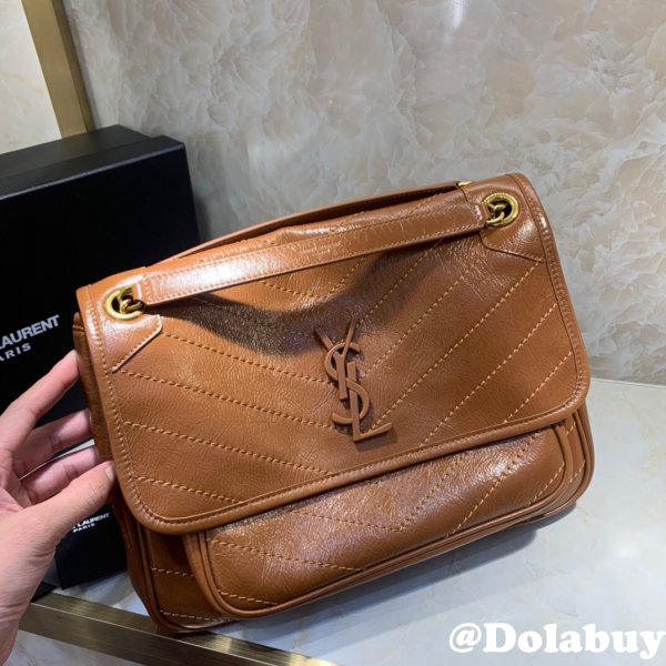 Buy Online YSL Nikki 28cm 498894 Stitch Flap Brown Bag