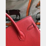 Hermes Birkin Epsom leather Handbags Red Silver