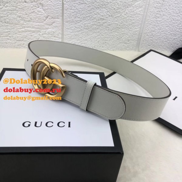 Best Gucci Replica Leather Belt With Double G White Buckle