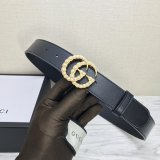 Gucci Replica Leather belt with pearl Buckle