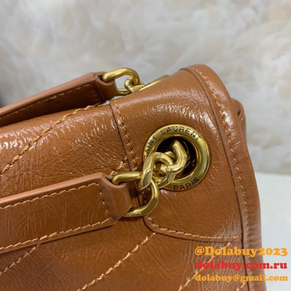 Buy Online YSL Nikki 28cm 498894 Stitch Flap Brown Bag