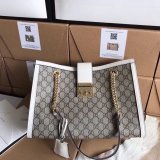 Best Gucci 479197 7 Star GG Supreme Canvas Padlock White Shoulder Bag