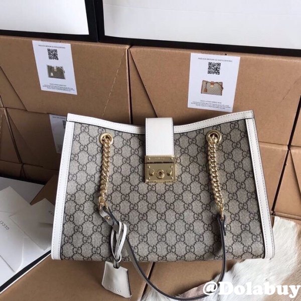 Best Gucci 479197 7 Star GG Supreme Canvas Padlock White Shoulder Bag