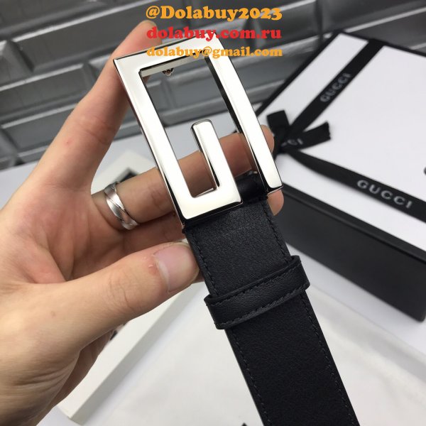 Luxury Gucci 35mm Buckle Black leather belt replica